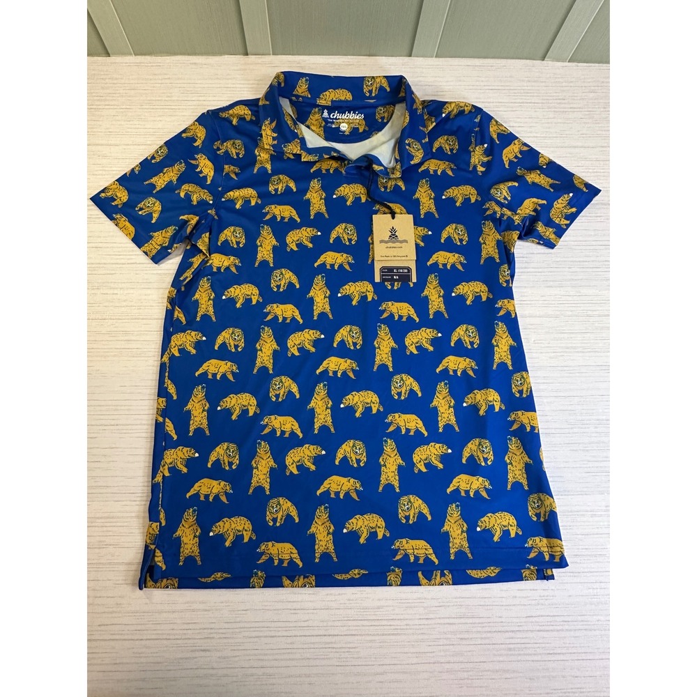 Chubbies Kids Royal Blue Grizzly Bear Print Performance Shirt Youth XL 18/20